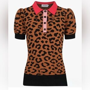 Leopard Print Polo Sweater Shirt - Brown and Black